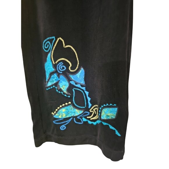 Chicos Travelers Black Wide-Leg Pants W/ Blue Embroidery CHICOs Size 1; Reg 8 - Picture 2 of 5